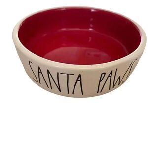 2 for $30 Rae Dunn SANTA PAWS PET Bowl Cat Dog White Small Red CHRISTMAS Ceramic